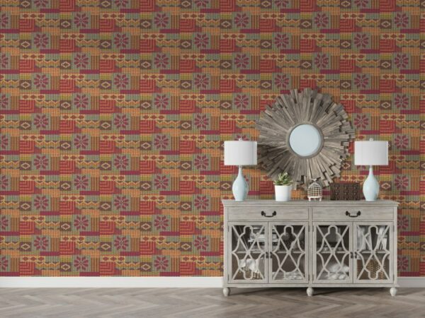 Beautiful Blue Red Pink Knit Texture Fabric Wallpaper Covers an area ​​up to 4.2mX3m with adhesive  and smoothing tool