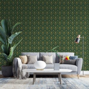 Flat art deco pattern collective Fabric Wallpaper Covers an area ​​up to 4.2mX3m with adhesive  and smoothing tool