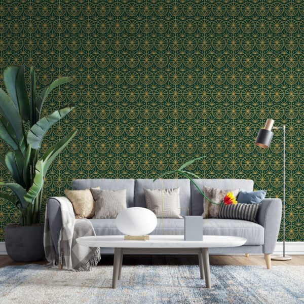 Flat art deco pattern collective Fabric Wallpaper Covers an area ​​up to 4.2mX3m with adhesive  and smoothing tool