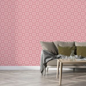 Pink pattern with flowers Fabric Wallpaper Covers an area ​​up to 4.2mX3m with adhesive  and smoothing tool