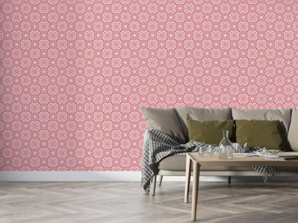 Pink pattern with flowers Fabric Wallpaper Covers an area ​​up to 4.2mX3m with adhesive  and smoothing tool