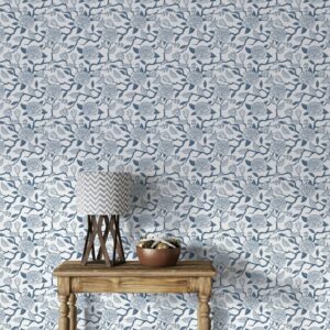 Jasmine flower pattern Fabric Wallpaper Covers an area ​​up to 4.2mX3m with adhesive  and smoothing tool