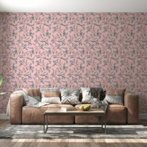 Very beautiful pink roses Fabric Wallpaper Covers an area ​​up to 4.2mX3m with adhesive  and smoothing tool
