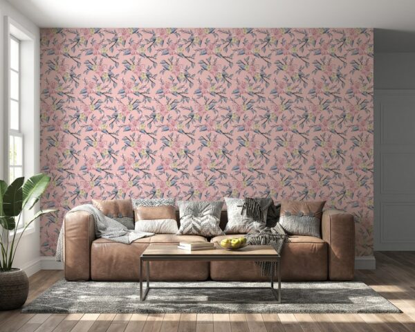 Very beautiful pink roses Fabric Wallpaper Covers an area ​​up to 4.2mX3m with adhesive  and smoothing tool