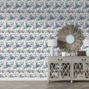 Flower vector art painting illustration Fabric Wallpaper Covers an area ​​up to 4.2mX3m with adhesive  and smoothing tool