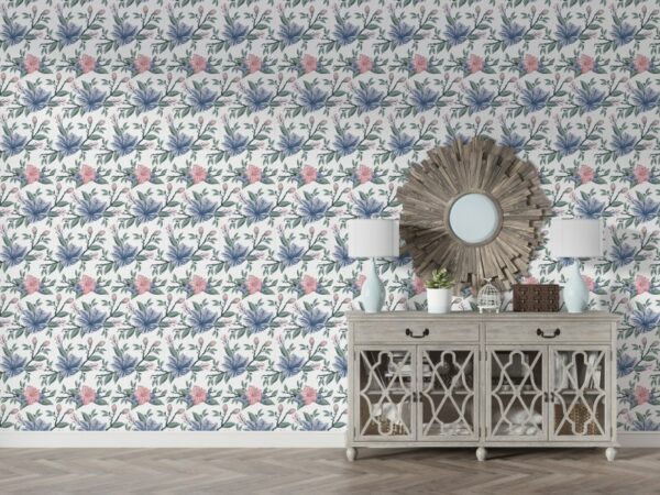 Flower vector art painting illustration Fabric Wallpaper Covers an area ​​up to 4.2mX3m with adhesive  and smoothing tool