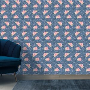Pink and yellow flower seamless pattern Fabric Wallpaper Covers an area ​​up to 4.2mX3m with adhesive  and smoothing tool
