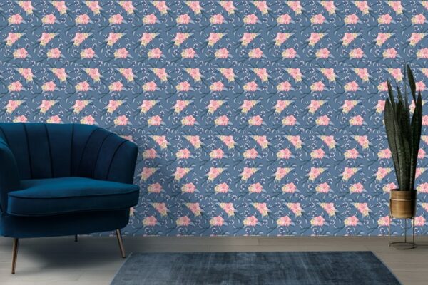 Pink and yellow flower seamless pattern Fabric Wallpaper Covers an area ​​up to 4.2mX3m with adhesive  and smoothing tool