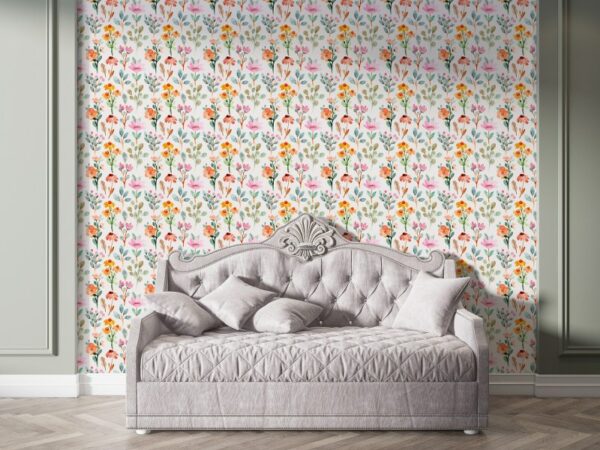 illustration of trendy floral vintage style flowers background Fabric Wallpaper Covers an area ​​up to 4.2mX3m with adhesive  and smoothing tool
