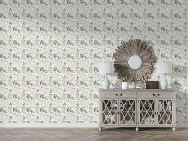 Floral texture leaves Fabric Wallpaper Covers an area ​​up to 4.2mX3m with adhesive  and smoothing tool