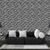 Seamless Black Leaves Pattern  Fabric Wallpaper Covers an area ​​up to 4.2mX3m with adhesive  and smoothing tool
