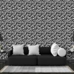 Seamless Black Leaves Pattern  Fabric Wallpaper Covers an area ​​up to 4.2mX3m with adhesive  and smoothing tool