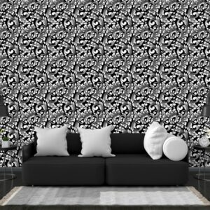 Seamless Black Leaves Pattern  Fabric Wallpaper Covers an area ​​up to 4.2mX3m with adhesive  and smoothing tool