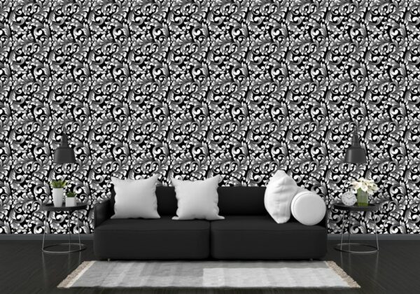 Seamless Black Leaves Pattern  Fabric Wallpaper Covers an area ​​up to 4.2mX3m with adhesive  and smoothing tool
