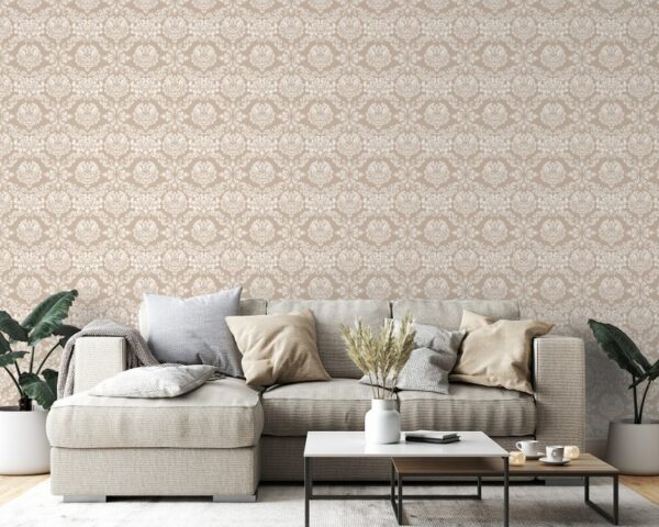 Vintage Hampshire Damask in Beige Fabric Wallpaper Covers an area ​​up to 4.2mX3m with adhesive  and smoothing tool