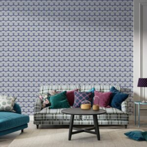 Hexagon pattern with unique blue shape inside Fabric Wallpaper Covers an area ​​up to 4.2mX3m with adhesive  and smoothing tool