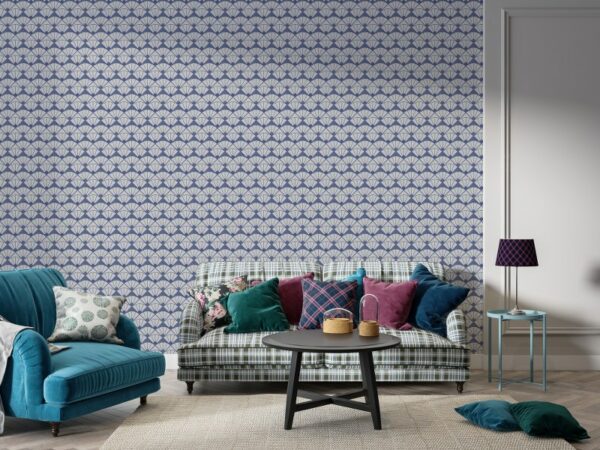 Hexagon pattern with unique blue shape inside Fabric Wallpaper Covers an area ​​up to 4.2mX3m with adhesive  and smoothing tool