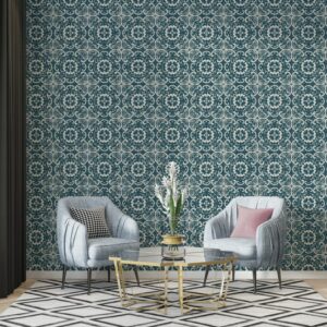 Oriental frame chain leaf vine flower Fabric Wallpaper Covers an area ​​up to 4.2mX3m with adhesive  and smoothing tool