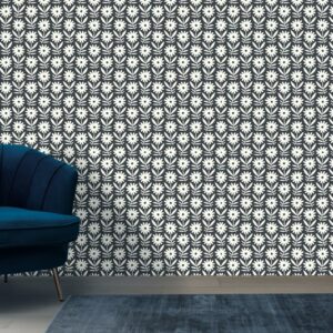 Decorative doodle flowers repeat pattern with flowers and leaves Fabric Wallpaper Covers an area ​​up to 4.2mX3m with adhesive  and smoothing tool