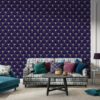 Pattern navy blue ornament luxury Fabric Wallpaper Covers an area ​​up to 4.2mX3m with adhesive  and smoothing tool