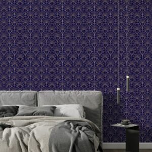 Elegant blue and white fan pattern  Fabric Wallpaper Covers an area ​​up to 4.2mX3m with adhesive  and smoothing tool