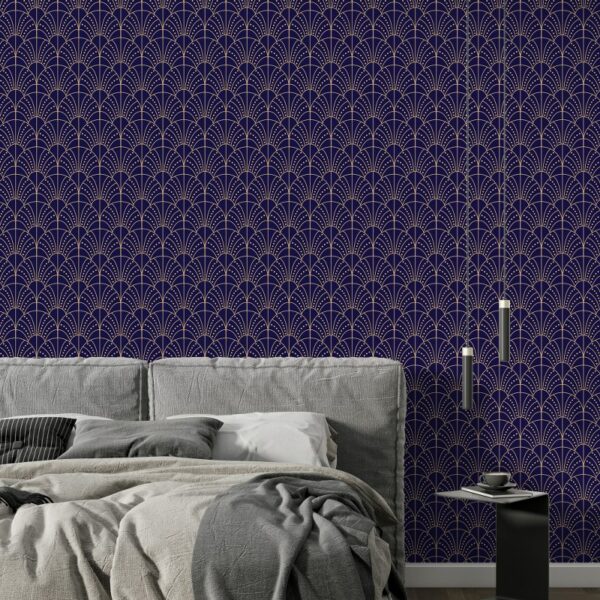 Elegant blue and white fan pattern  Fabric Wallpaper Covers an area ​​up to 4.2mX3m with adhesive  and smoothing tool