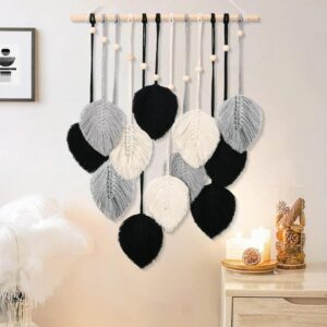 Boho Wall Decor Handmade Grey and Black Feather Tapestry