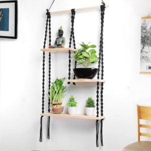 3 Tier Rope Floating Shelf Macrame Wall Hanging Handmade