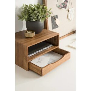 Natural wood Floating Shelf with Drawer