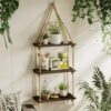 Floating Wall Swing Rope Storage Shelves Brown 3 shelves