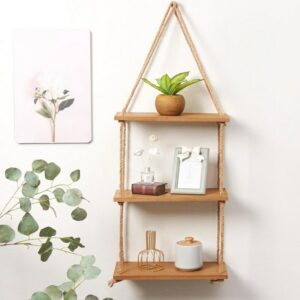 Floating Wall Swing Rope Storage Shelves Beige 3 shelves