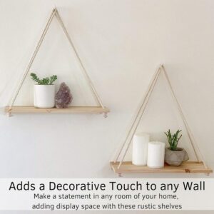 Floating Wall Swing Rope Storage Shelves Beige 2 shelves