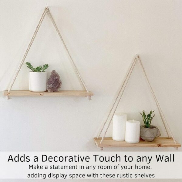 Floating Wall Swing Rope Storage Shelves Beige 2 shelves
