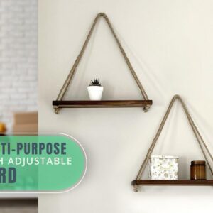 Floating Wall Swing Rope Storage Shelves Brown 2 shelves