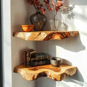 2 Set Of Live Edge Corner Floating Shelf