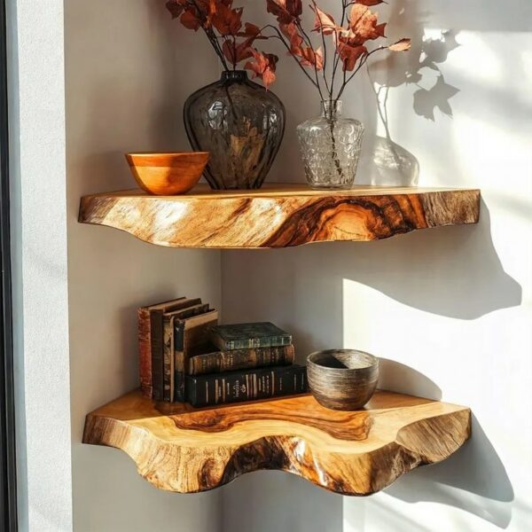 2 Set Of Live Edge Corner Floating Shelf