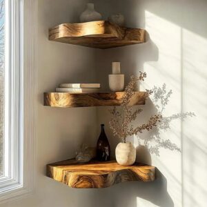 3 Set Of Live Edge Corner Floating Shelf