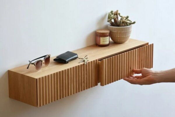 Fluted entryway shelf with drawers