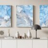 Set of 3 Blue and silver marble abstract textures