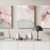 Set of 3 Pink Marble Canvas Wall Art Gold
