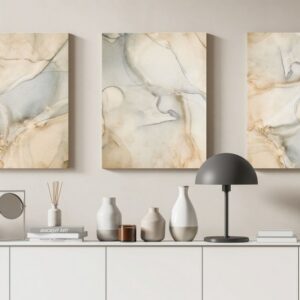 Set of 3 of white and gold marble wall with a gold stripe