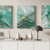 Set of 3 of Abstract Green and Gold Marble Texture