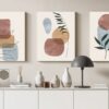 Set of 3 of Boho Multicolor Plant And Abstract Shapes Illustrations