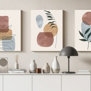 Set of 3 of Boho Multicolor Plant And Abstract Shapes Illustrations