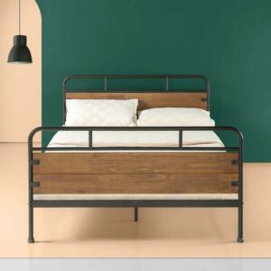 Metal Bed Frame with Wood Detail Head
