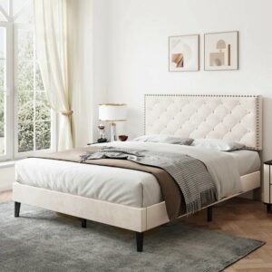 Upholstered Bed With Adjustable Headboard Velvet Gra