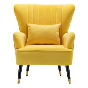 Leisure Velvet Tufted Armchair Metallic Legs with Lumbar Pillow