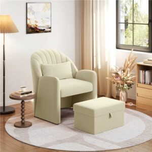 Velvet Barrel Chair with Footstool