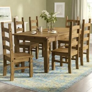 Castillon 6 - Person Pine Solid Wood Dining Set
