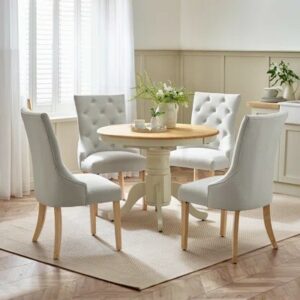 Solid Wood Table With Eubanks Linen Fabric Chairs